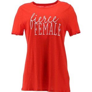 NWT ALL WORTHY HUNTER MCGRADY "FIERCE FEMALE" SCREEN PRINTED TEE BRIGHT RED XXS‎